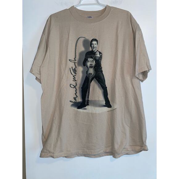The Beatles Paul McCartney Driving USA Tour 2002 beige T Shirt men’s XL EUC - Picture 3 of 6